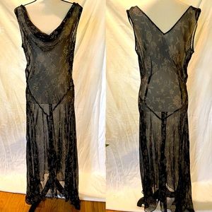 Vintage Y2K SILK sheer floral beaded cowl slip dress